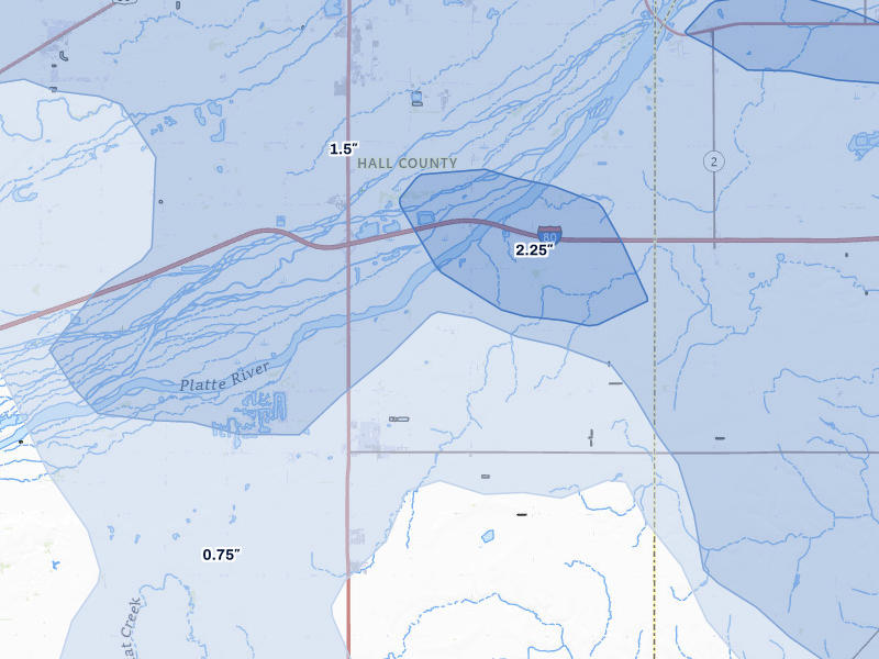 NEXRAD radar-signature map of the hail storm over Doniphan, NE on Jun 5, 2026