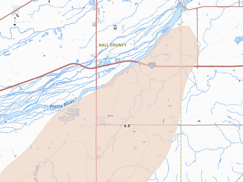 Radar-estimated hail-size map of the storm over Doniphan, NE on Jun 9, 2026