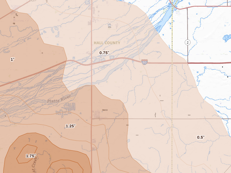 Radar-estimated hail-size map of the storm over Doniphan, NE on Jun 20, 2026