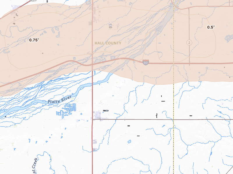 Radar-estimated hail-size map of the storm over Doniphan, NE on Jul 8, 2026