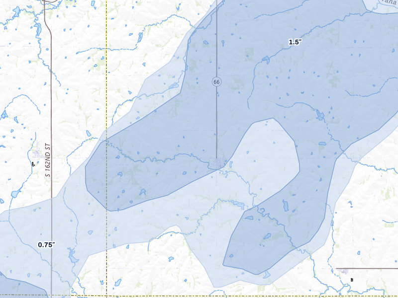 NEXRAD radar-signature map of the hail storm over Douglas, NE on May 17, 2026