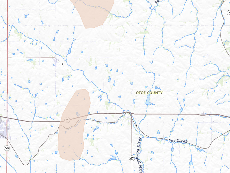 Radar-estimated hail-size map of the storm over Dunbar, NE on May 17, 2026