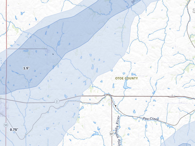 NEXRAD radar-signature map of the hail storm over Dunbar, NE on May 18, 2026