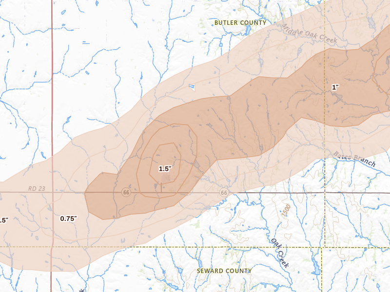 Radar-estimated hail-size map of the storm over Dwight, NE