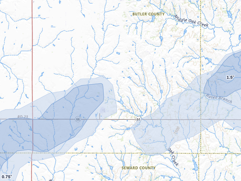 NEXRAD radar-signature map of the hail storm over Dwight, NE on Jul 3, 2026