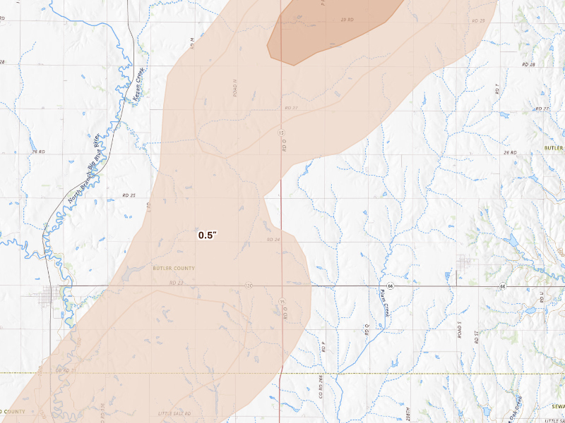 Radar-estimated hail-size map of the storm over Dwight, NE