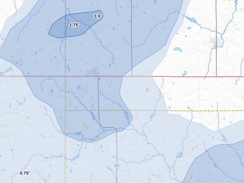 NEXRAD radar-signature map of the hail storm over Eagle, NE on Jul 3, 2026