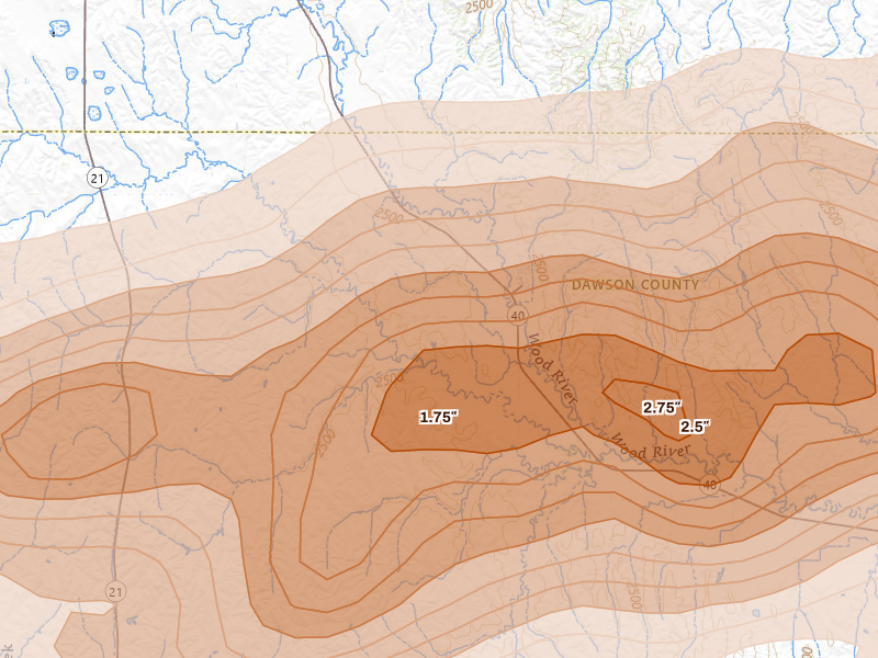 Radar-estimated hail-size map of the storm over Eddyville, NE on Jun 8, 2026