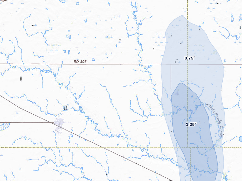 NEXRAD radar-signature map of the hail storm over Edgar, NE on Jun 1, 2026