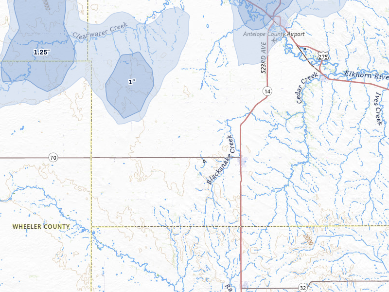 NEXRAD radar-signature map of the hail storm over Elgin, NE on Jun 30, 2026