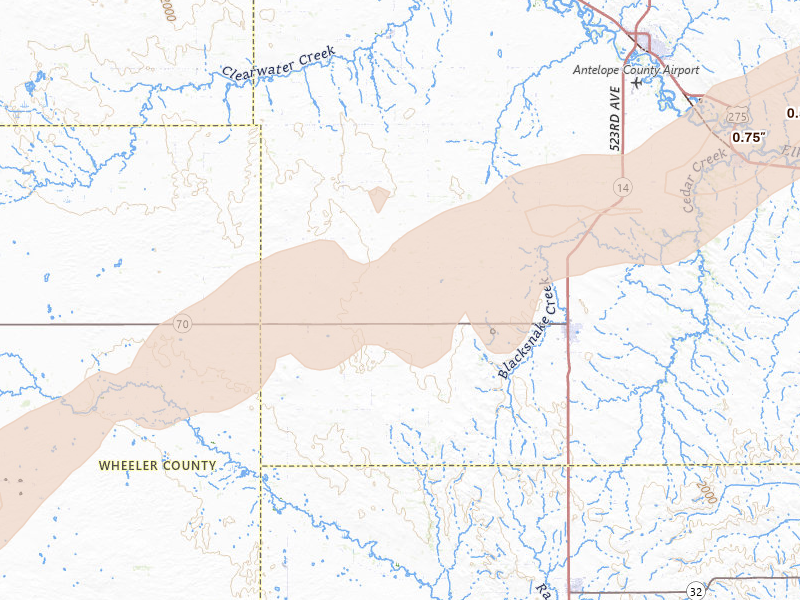 Radar-estimated hail-size map of the storm over Elgin, NE on Sep 1, 2026