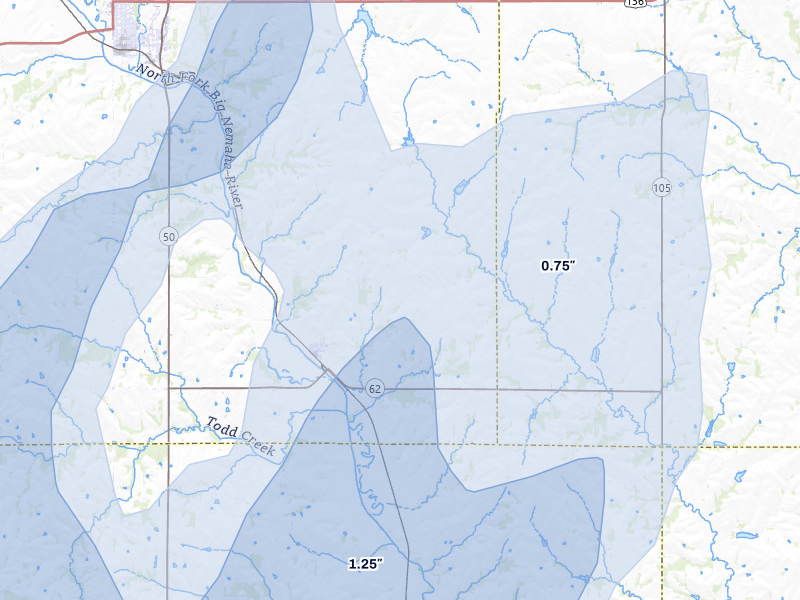 NEXRAD radar-signature map of the hail storm over Elk Creek, NE on Mar 5, 2026