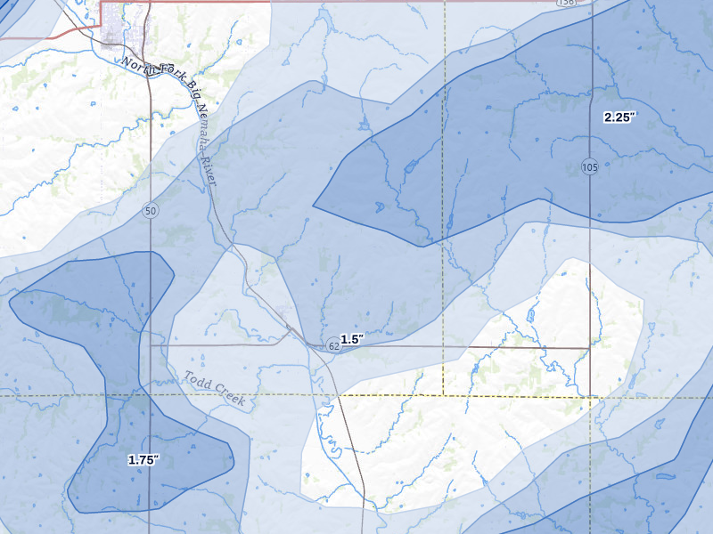 NEXRAD radar-signature map of the hail over Elk Creek, NE
