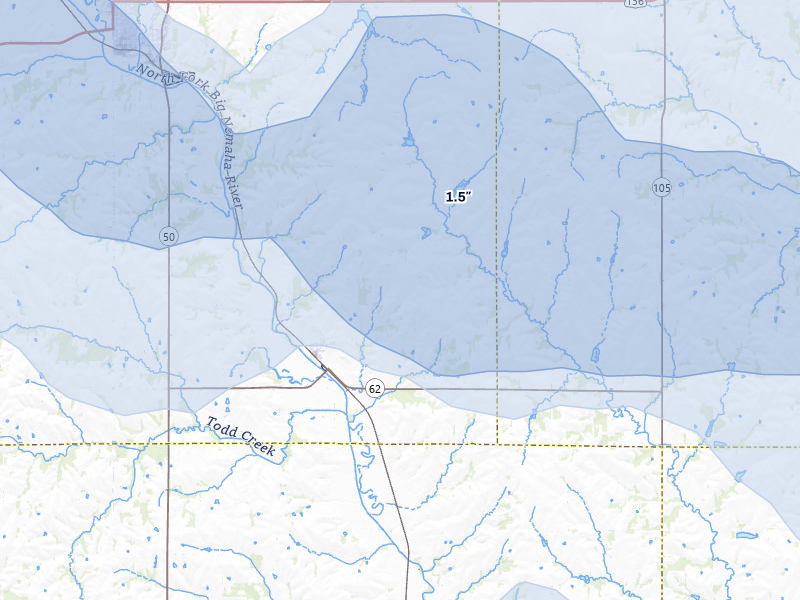 NEXRAD radar-signature map of the hail storm over Elk Creek, NE on Jul 3, 2026