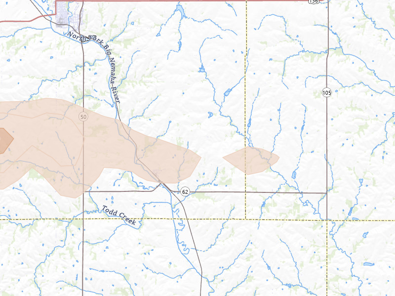 Radar-estimated hail-size map of the storm over Elk Creek, NE on Aug 9, 2026