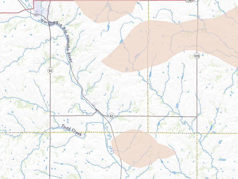 Radar-estimated hail-size map of the storm over Elk Creek, NE on Aug 19, 2026