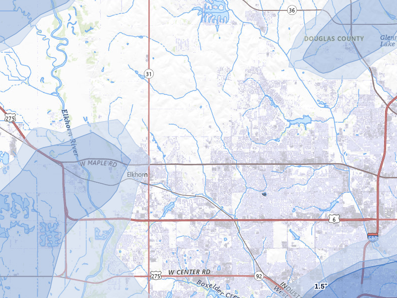 NEXRAD radar-signature map of the hail over Elkhorn, NE