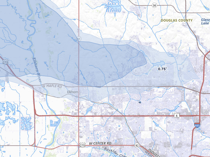 NEXRAD radar-signature map of the hail storm over Elkhorn, NE on May 15, 2026