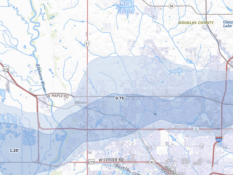 NEXRAD radar-signature map of the hail storm over Elkhorn, NE on May 31, 2026