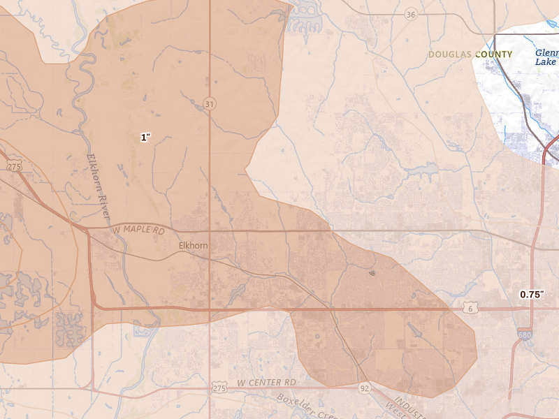 Radar-estimated hail-size map of the storm over Elkhorn, NE