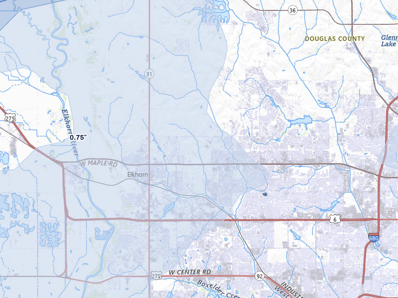 NEXRAD radar-signature map of the hail storm over Elkhorn, NE on Jul 3, 2026