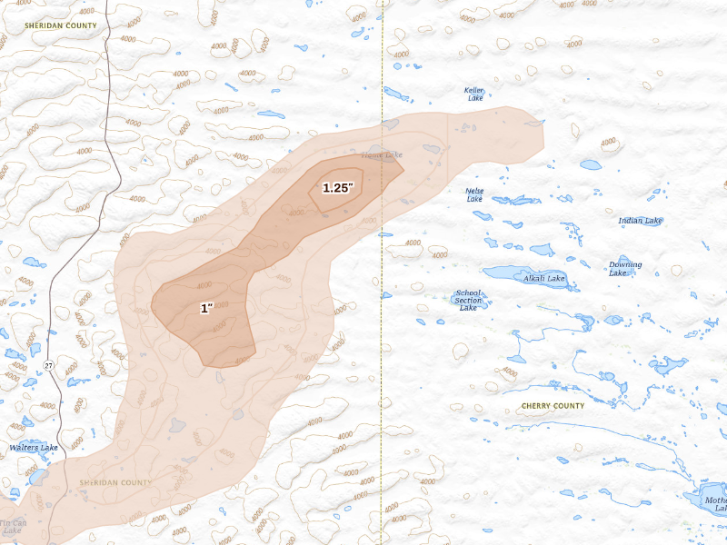 Radar-estimated hail-size map of the storm over Ellsworth, NE