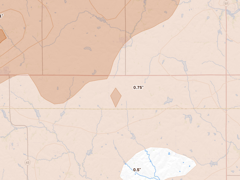 Radar-estimated hail-size map of the storm over Elmwood, NE on Jun 10, 2026