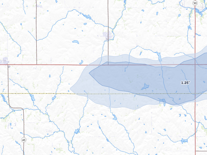 NEXRAD radar-signature map of the hail storm over Elmwood, NE on Jul 8, 2026