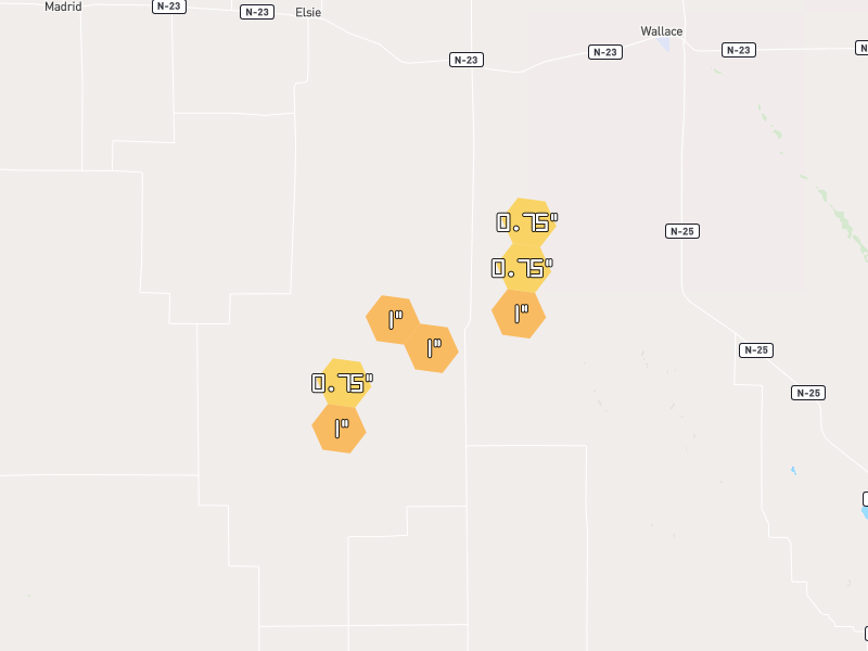 Hail map of Elsie, NE on Jun 2, 2026, hail up to 1"