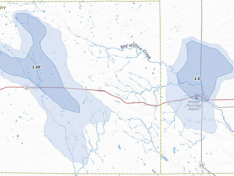 NEXRAD radar-signature map of the hail storm over Elsie, NE on Jul 8, 2026