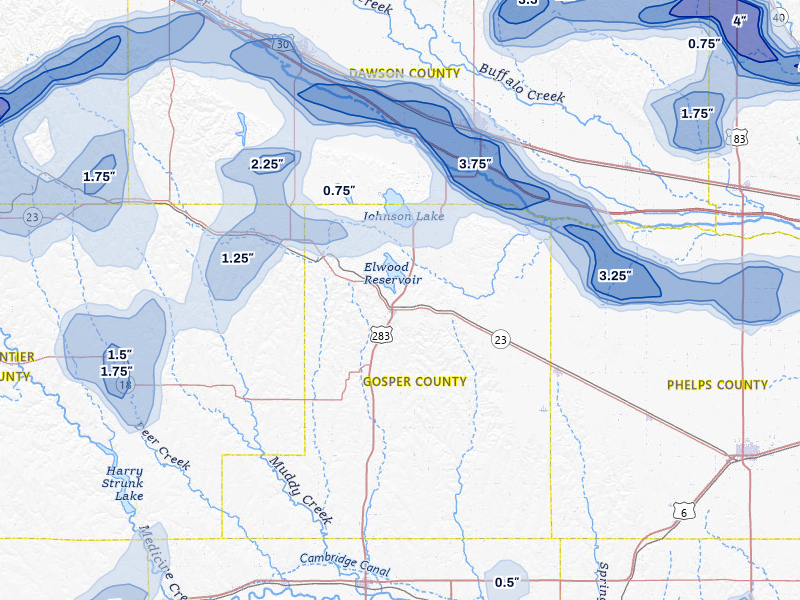 NEXRAD radar-signature map of the hail storm over Elwood, NE on May 16, 2026