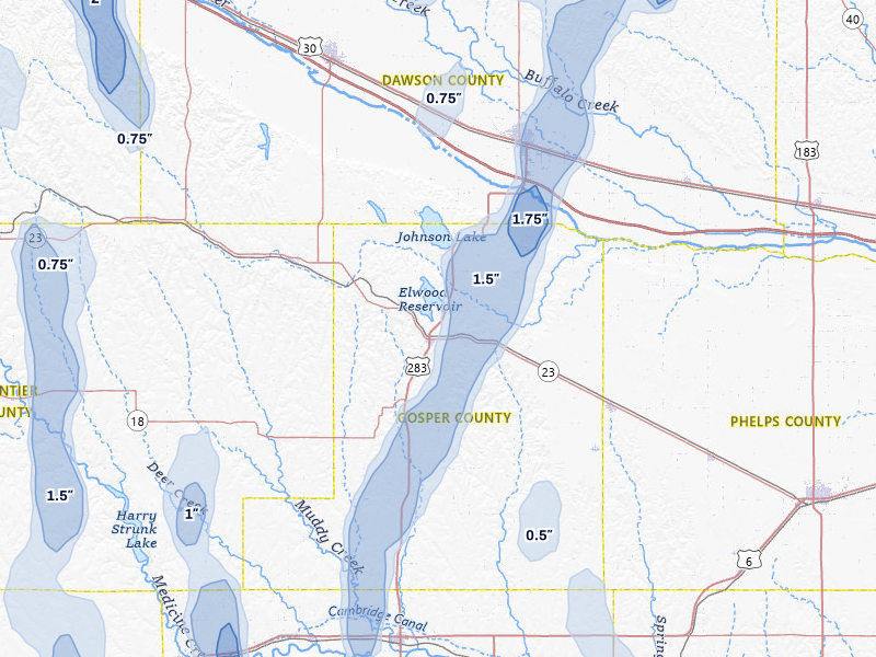 NEXRAD radar-signature map of the hail storm over Elwood, NE on May 30, 2026