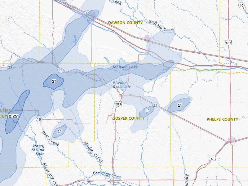 NEXRAD radar-signature map of the hail over Elwood, NE