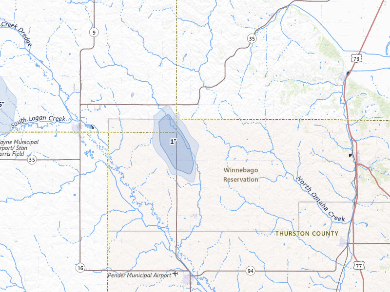 NEXRAD radar-signature map of the hail storm over Emerson, NE on Jun 30, 2026