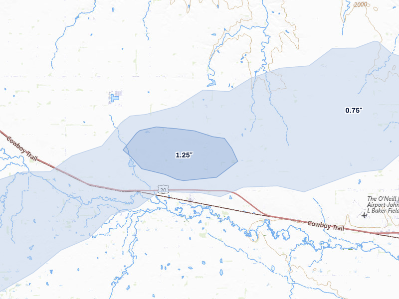 NEXRAD radar-signature map of the hail storm over Emmet, NE on May 25, 2026