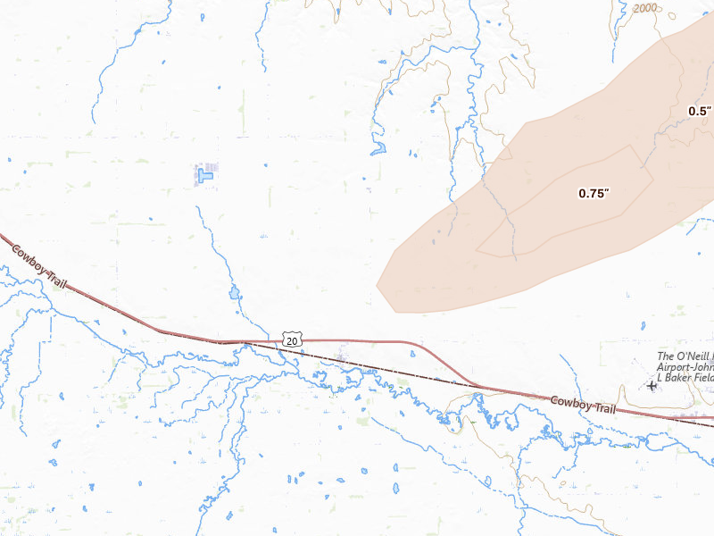 Radar-estimated hail-size map of the storm over Emmet, NE
