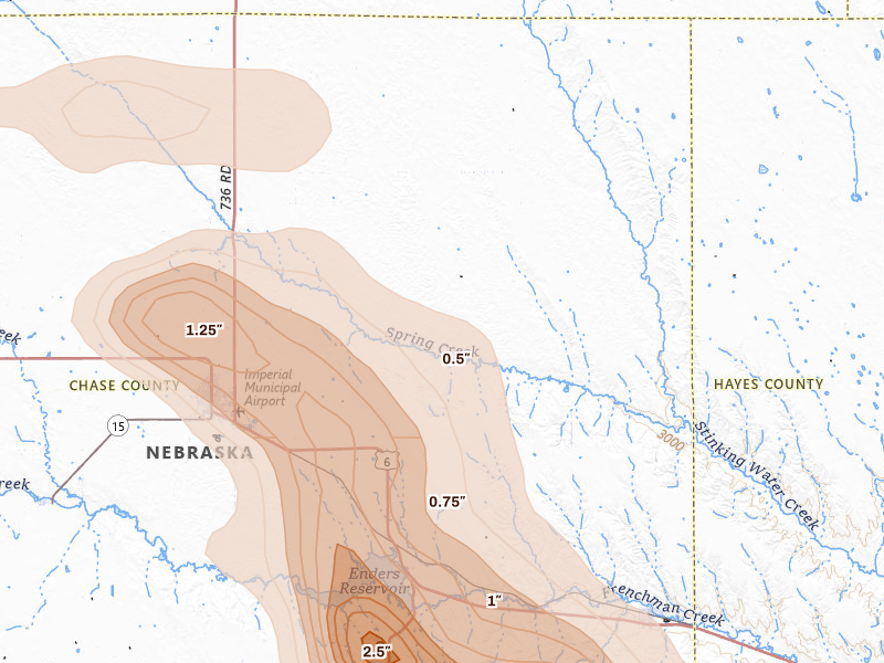 Radar-estimated hail-size map of the storm over Enders, NE
