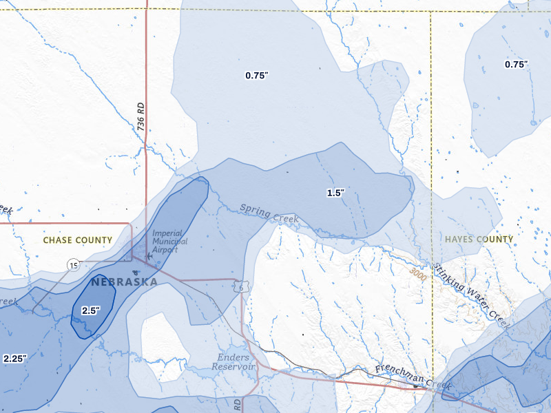 NEXRAD radar-signature map of the hail over Enders, NE