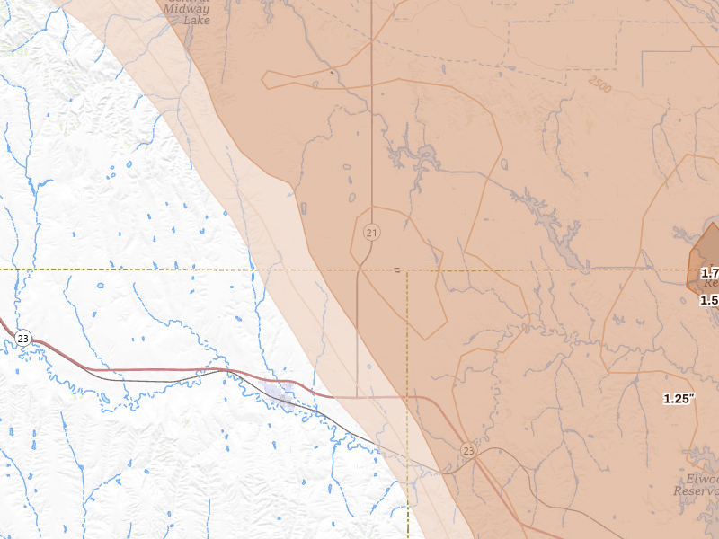 Radar-estimated hail-size map of the storm over Eustis, NE on Jun 24, 2026
