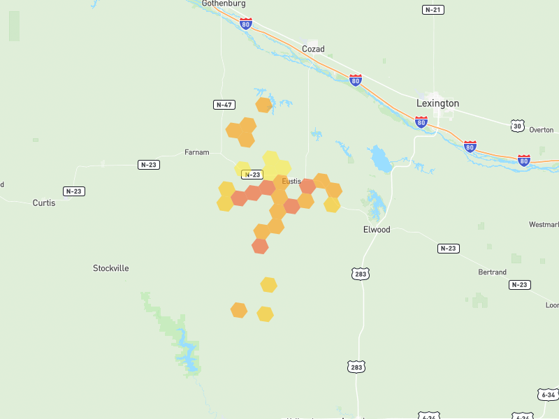 Hail map of Eustis, NE on Jul 3, 2026, hail up to 1.75"