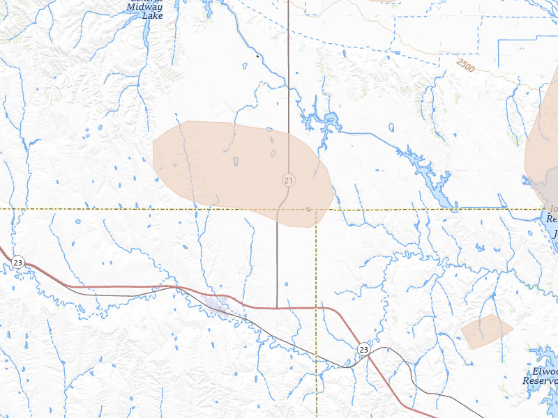 Radar-estimated hail-size map of the storm over Eustis, NE on Jul 8, 2026