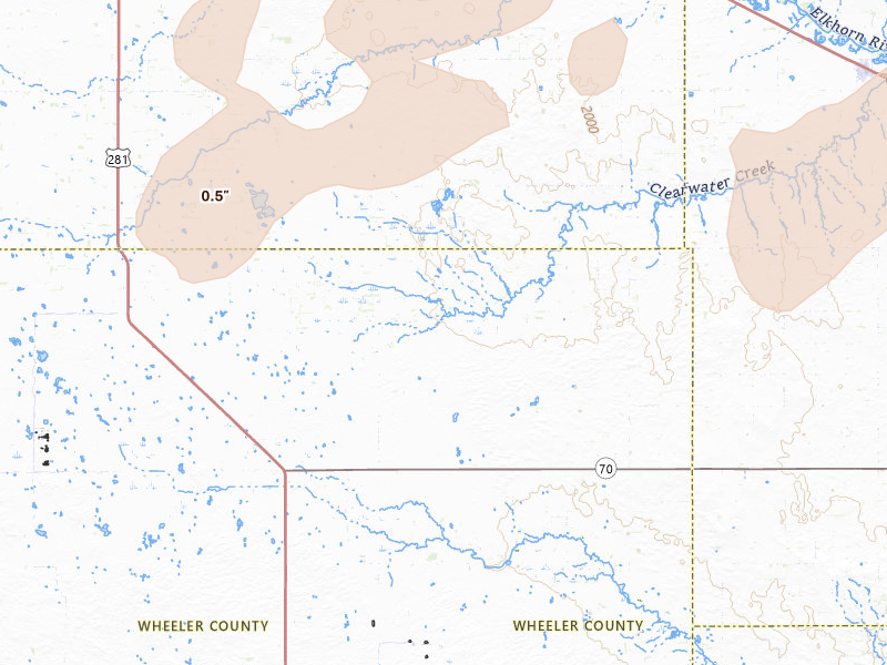 Radar-estimated hail-size map of the storm over Ewing, NE on May 25, 2026