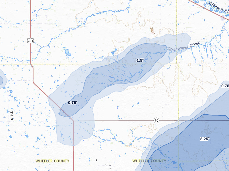 NEXRAD radar-signature map of the hail storm over Ewing, NE on Jun 29, 2026