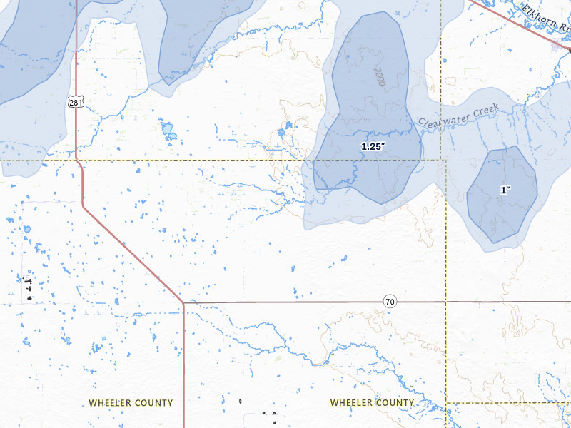 NEXRAD radar-signature map of the hail storm over Ewing, NE on Jun 30, 2026