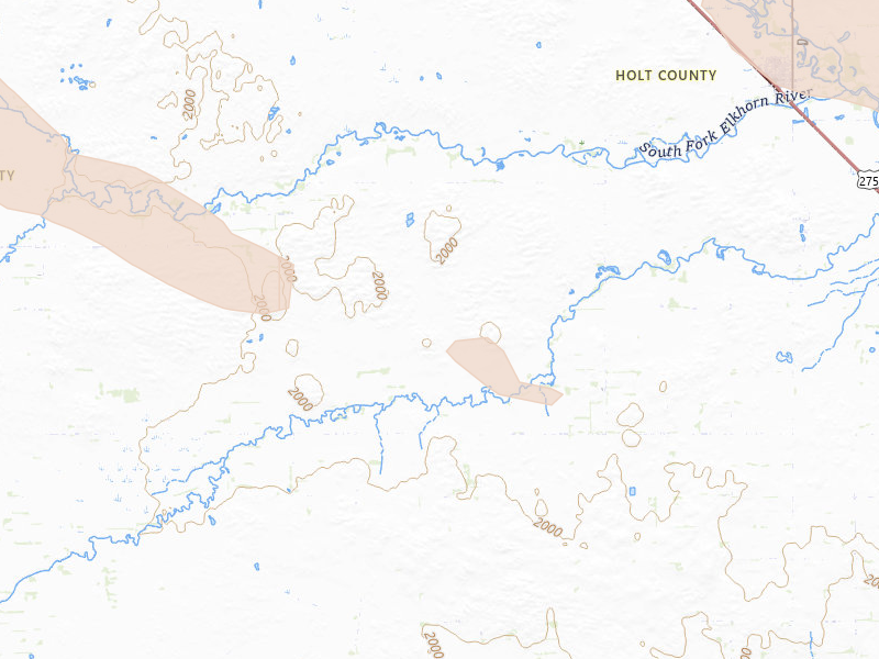 Radar-estimated hail-size map of the storm over Ewing, NE on Aug 23, 2026
