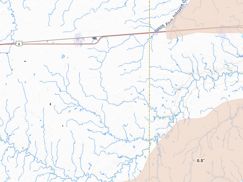 Radar-estimated hail-size map of the storm over Exeter, NE on Apr 25, 2026