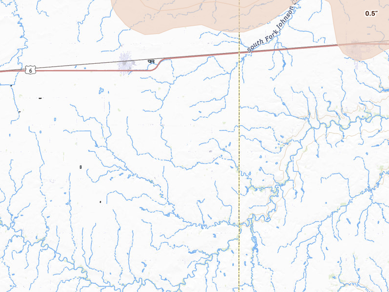 Radar-estimated hail-size map of the storm over Exeter, NE on Jun 10, 2026