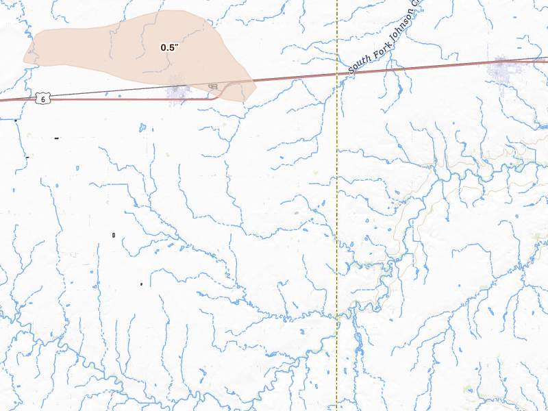 Radar-estimated hail-size map of the storm over Exeter, NE on Jul 27, 2026