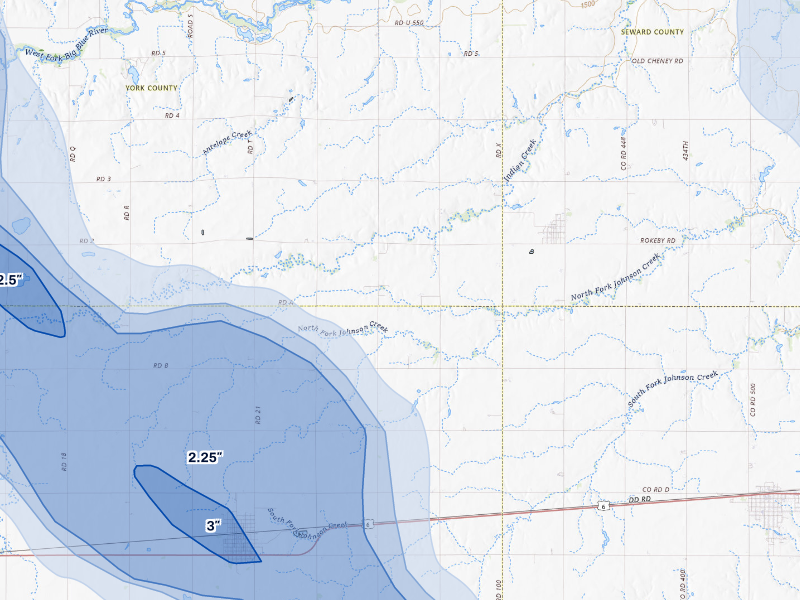 NEXRAD radar-signature map of the hail storm over Exeter, NE on Aug 19, 2026