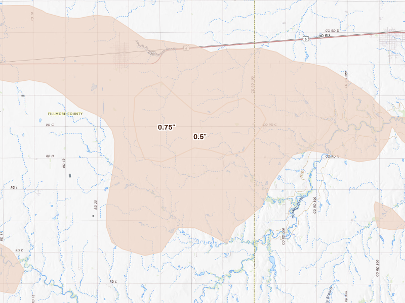 Radar-estimated hail-size map of the storm over Exeter, NE